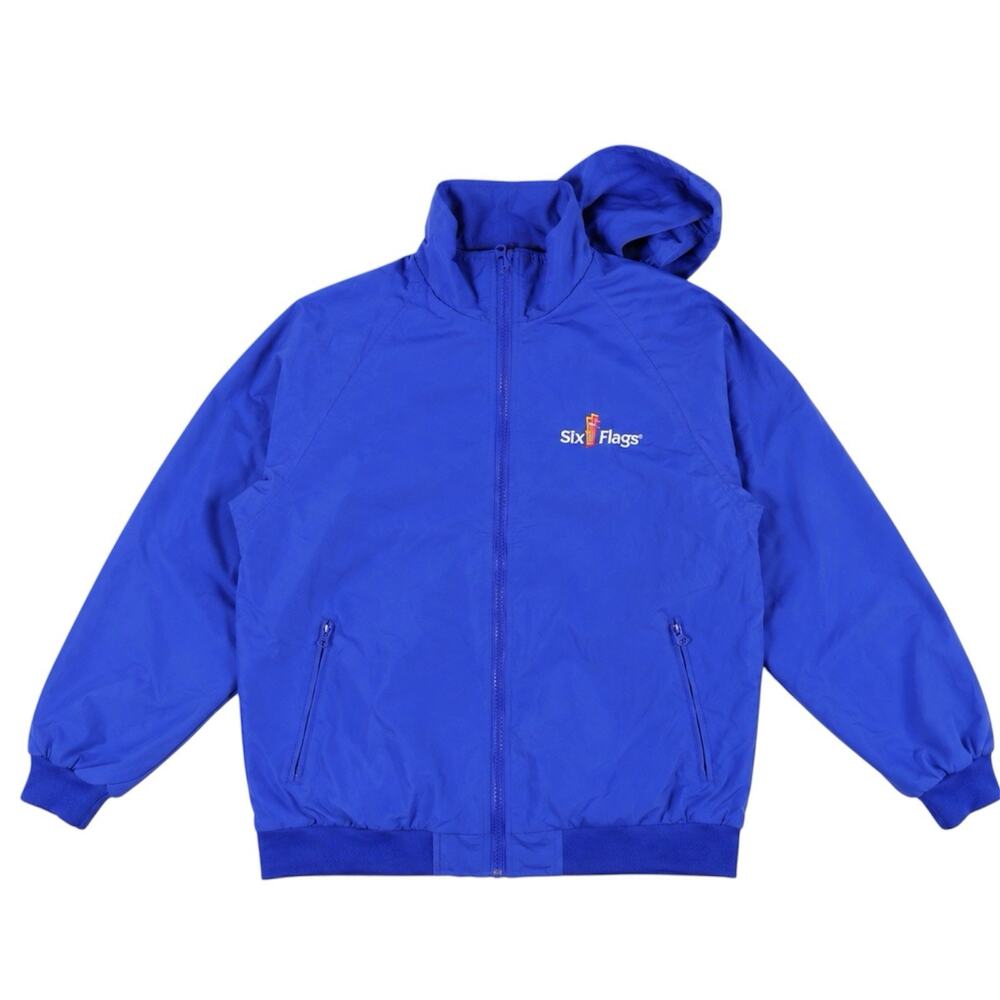 Vintage Six Flags Theme Park Full Zip Fleece Lined Windbreaker Jacket Mens Large